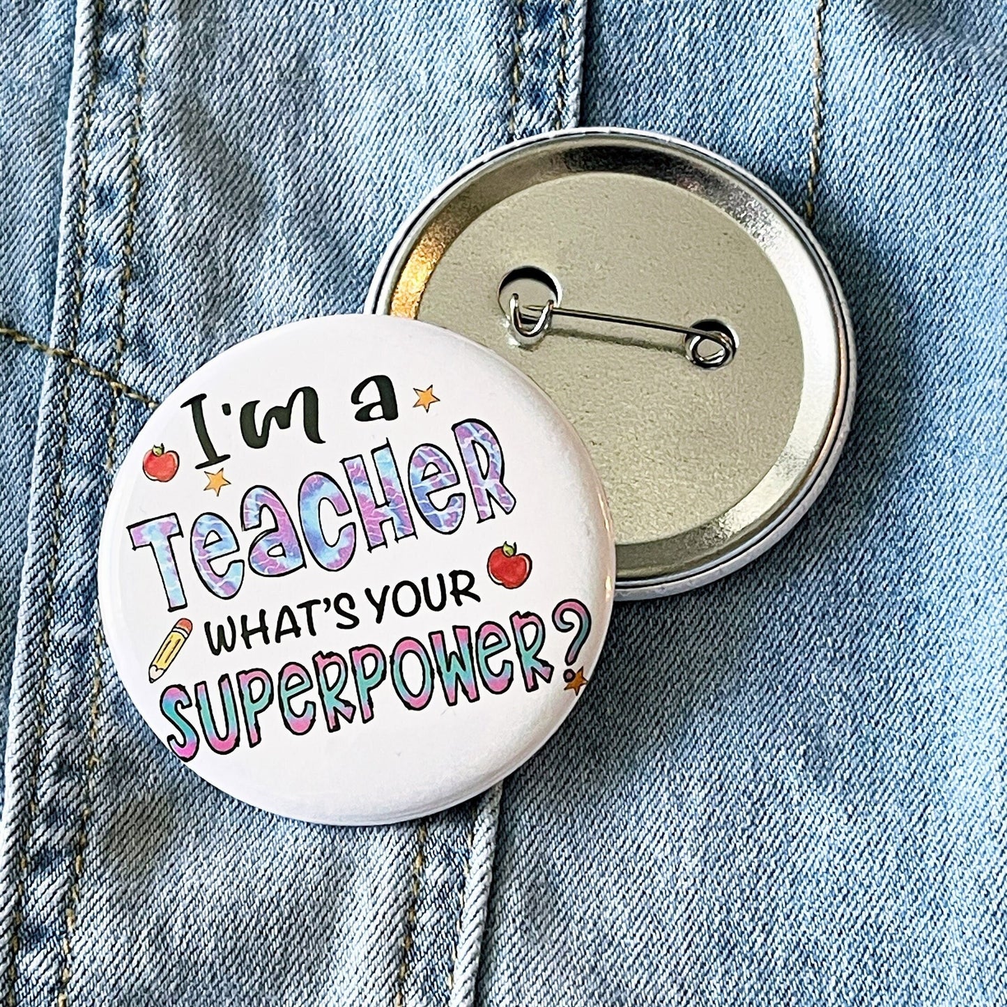 Teachers Round Button, Custom Button Badge, pinback Buttons, gift for teachers, Same Day Shipping!