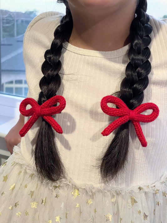 Crochet Bow Hair Clip Set: Knitted Cotton Pigtail Bows