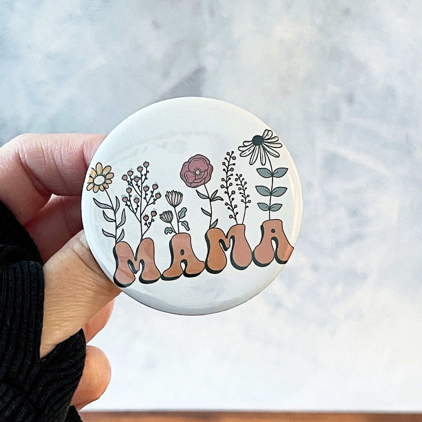 Mama Pin Button Badge, wild flowers mama round Button, pinback Buttons, gift for mom