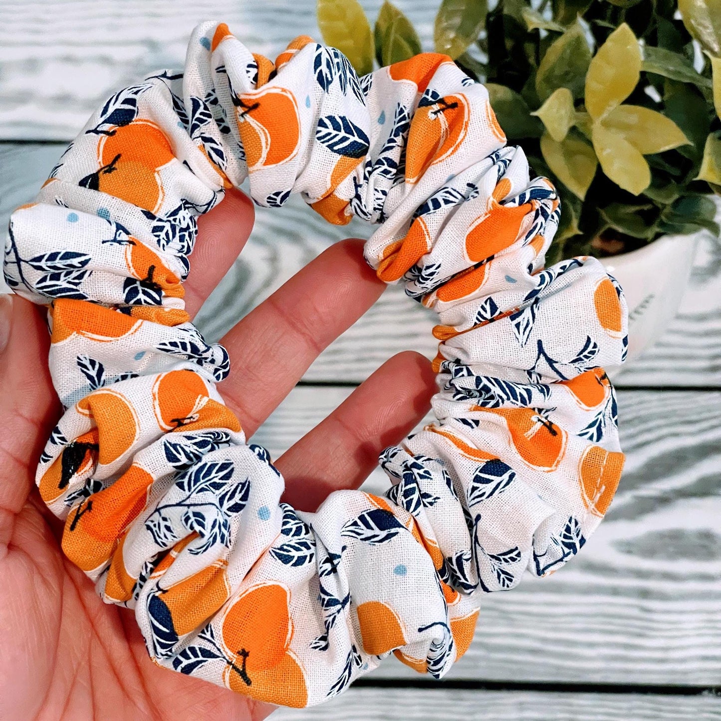 Handmade Citrus Print Scrunchie: Orange Fruit Hair Tie