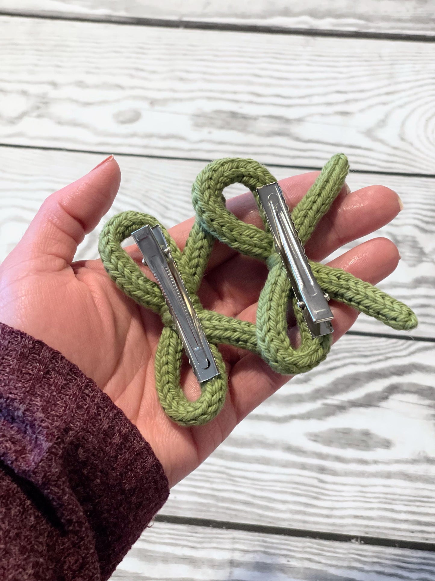 Crochet Bow Hair Clips: Knitted Cotton Pigtail Bows, Set of 2