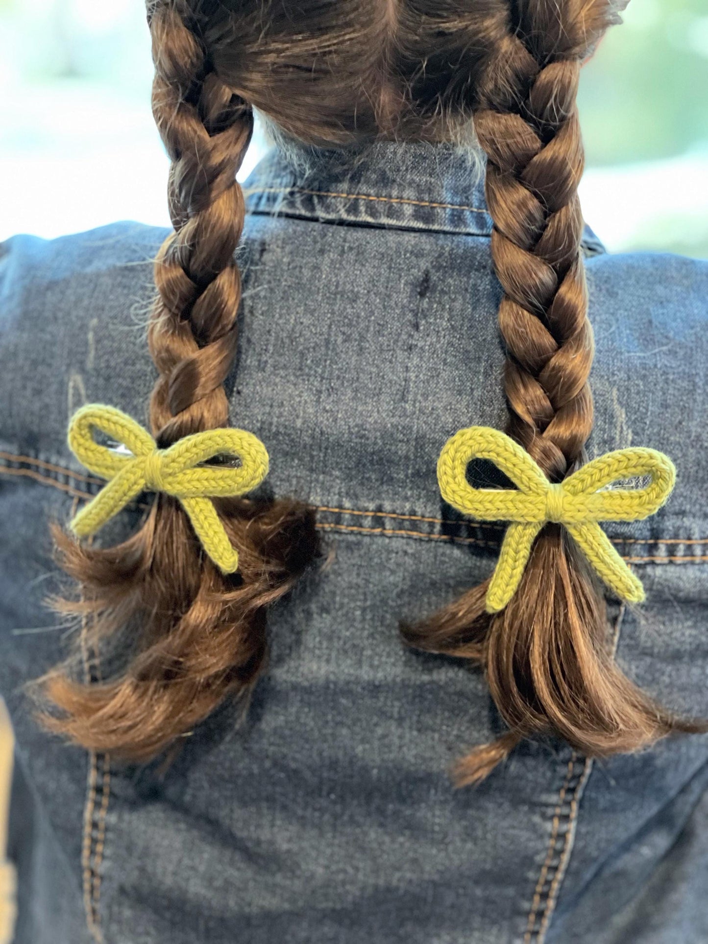 Crochet Bow Hair Clips: Knitted Cotton Pigtail Bows, Set of 2