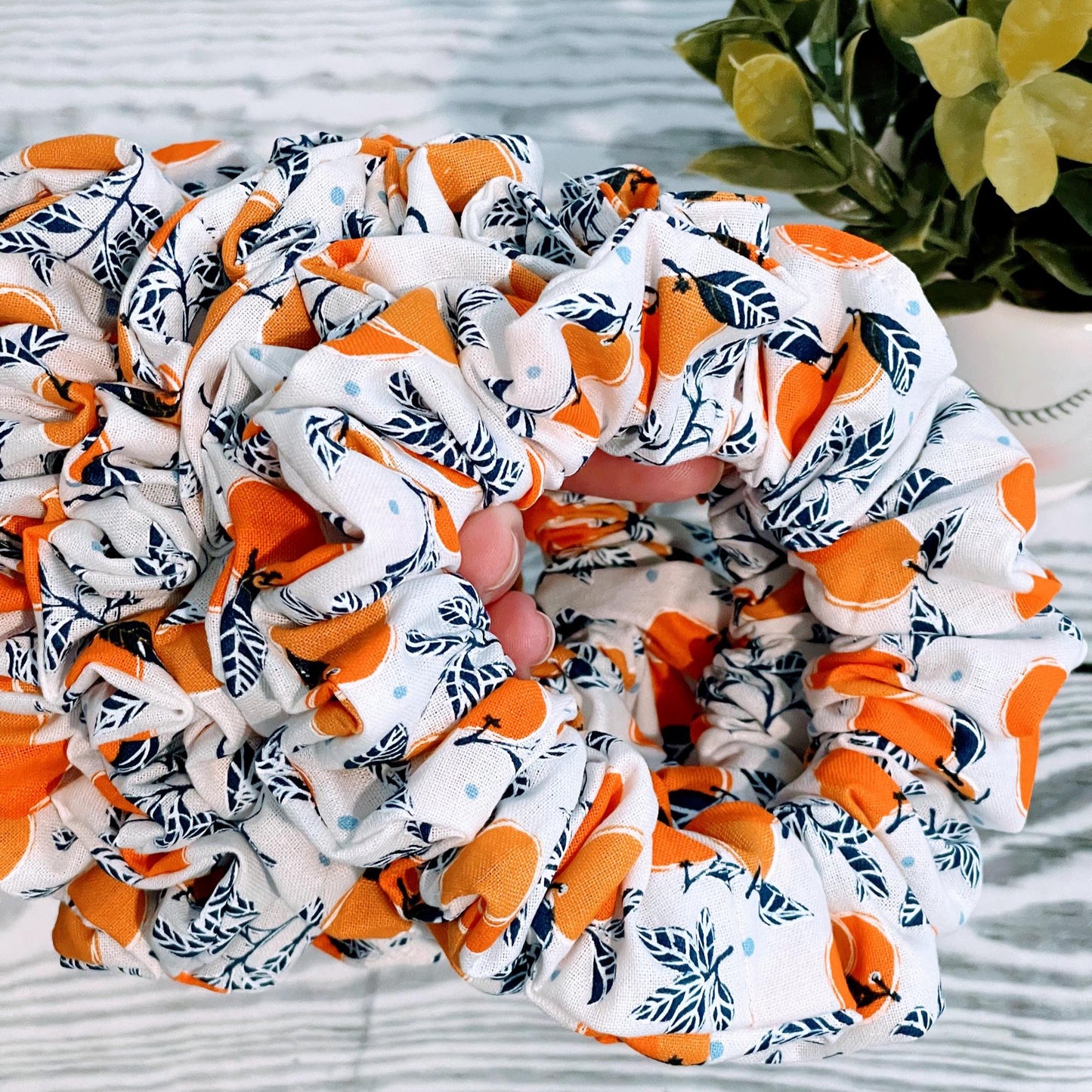 Handmade Citrus Print Scrunchie: Orange Fruit Hair Tie