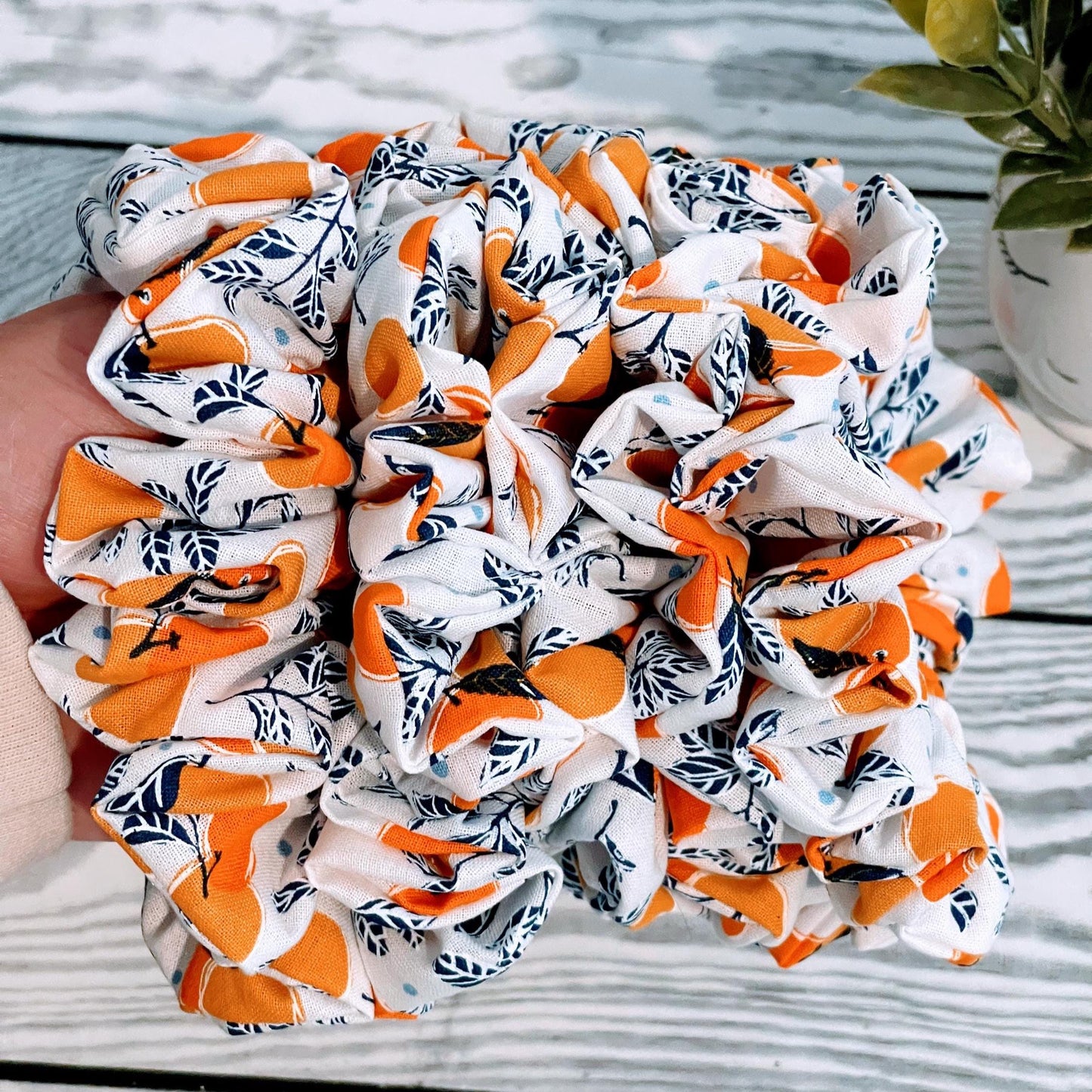 Handmade Citrus Print Scrunchie: Orange Fruit Hair Tie