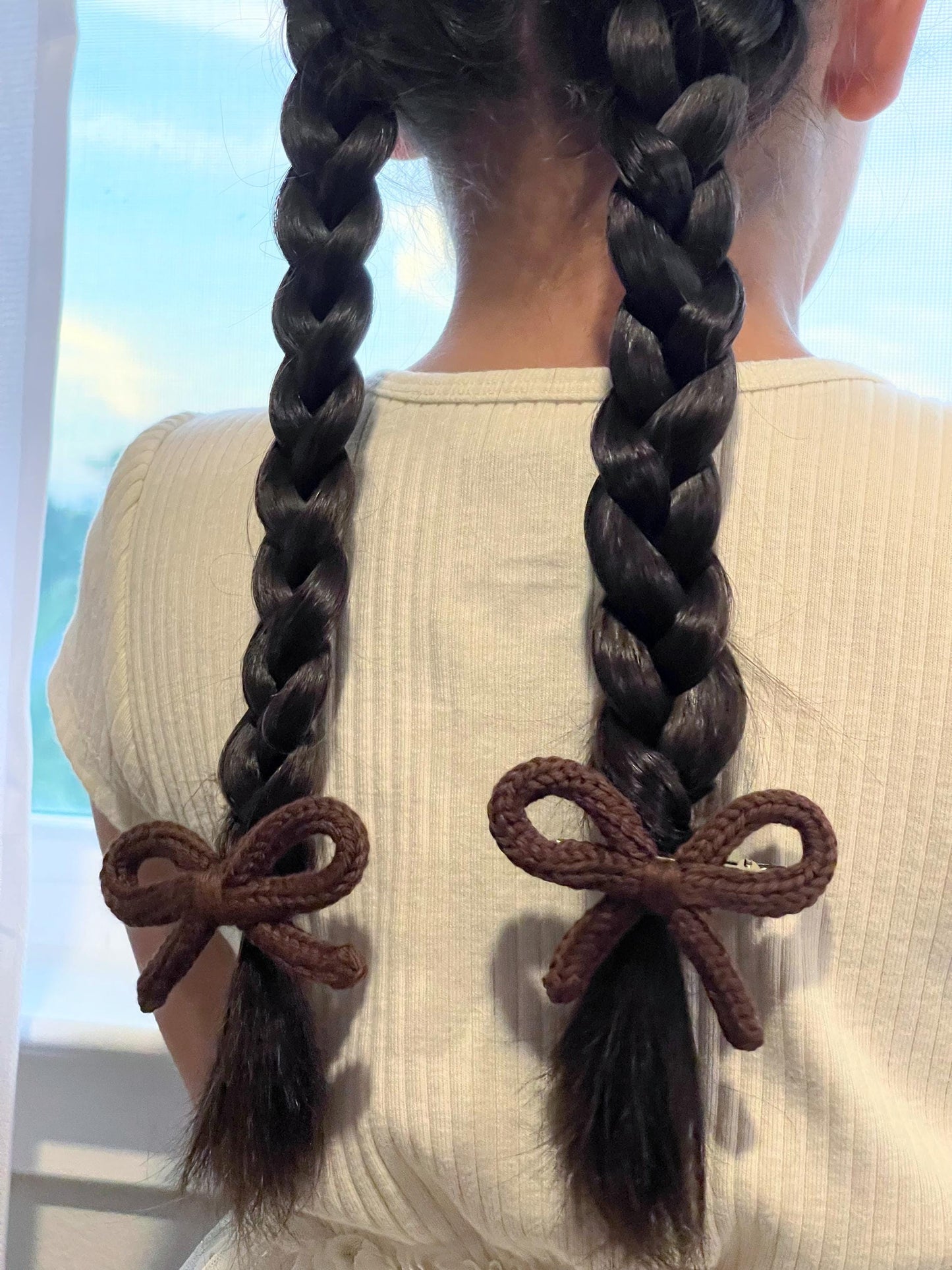 Crochet Bow Hair Clip Set: Knitted Cotton Pigtail Bows