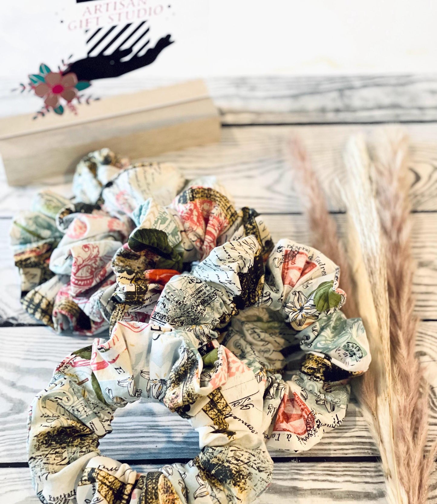 Handmade Parisian Scrunchie: Vintage Floral Hair Accessory