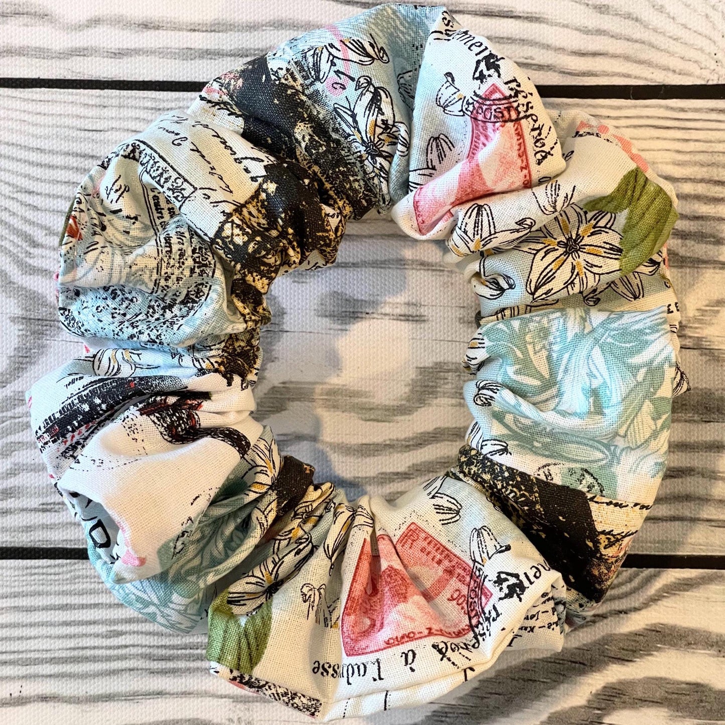 Handmade Parisian Scrunchie: Vintage Floral Hair Accessory