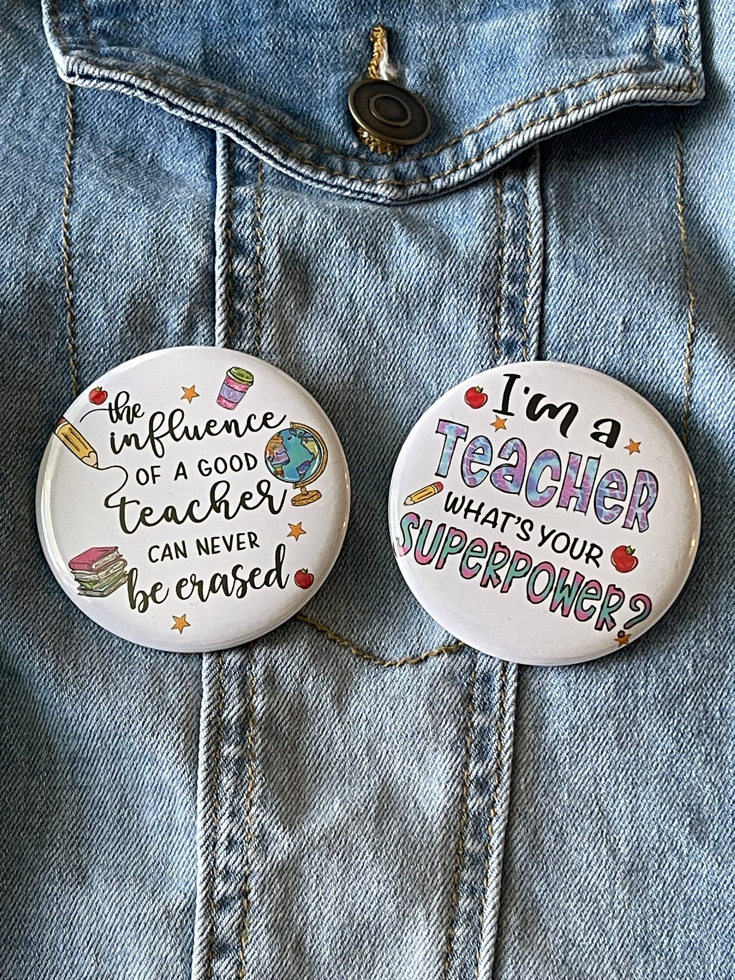 Teachers Round Button, Custom Button Badge, pinback Buttons, gift for teachers, Same Day Shipping!