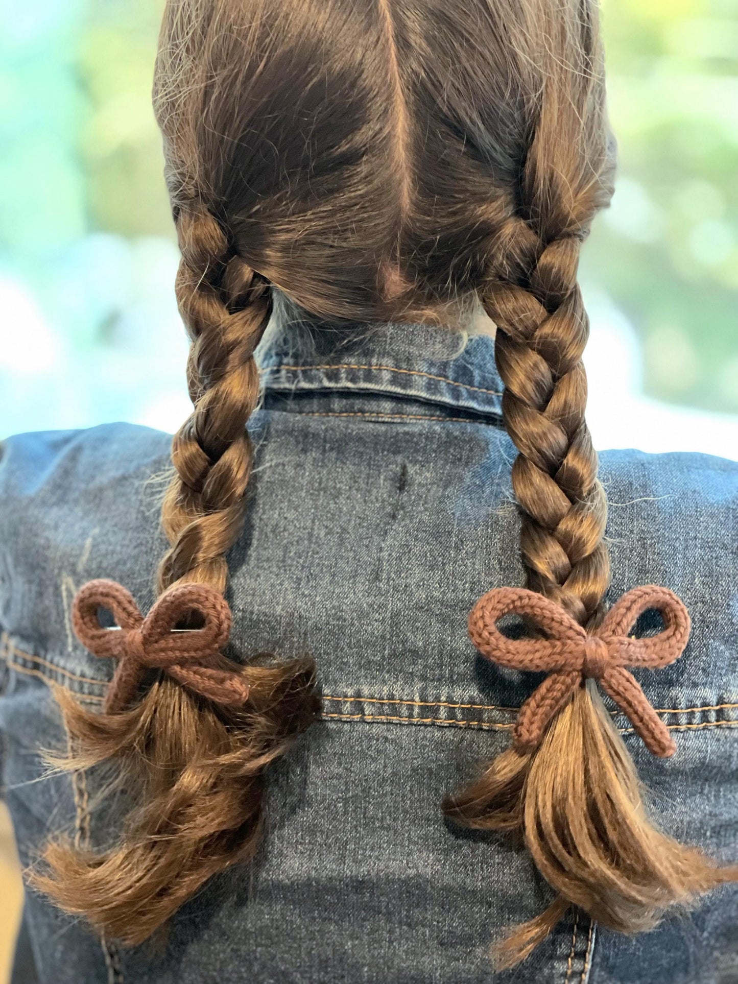 Crochet Bow Hair Clips: Knitted Cotton Pigtail Bows, Set of 2