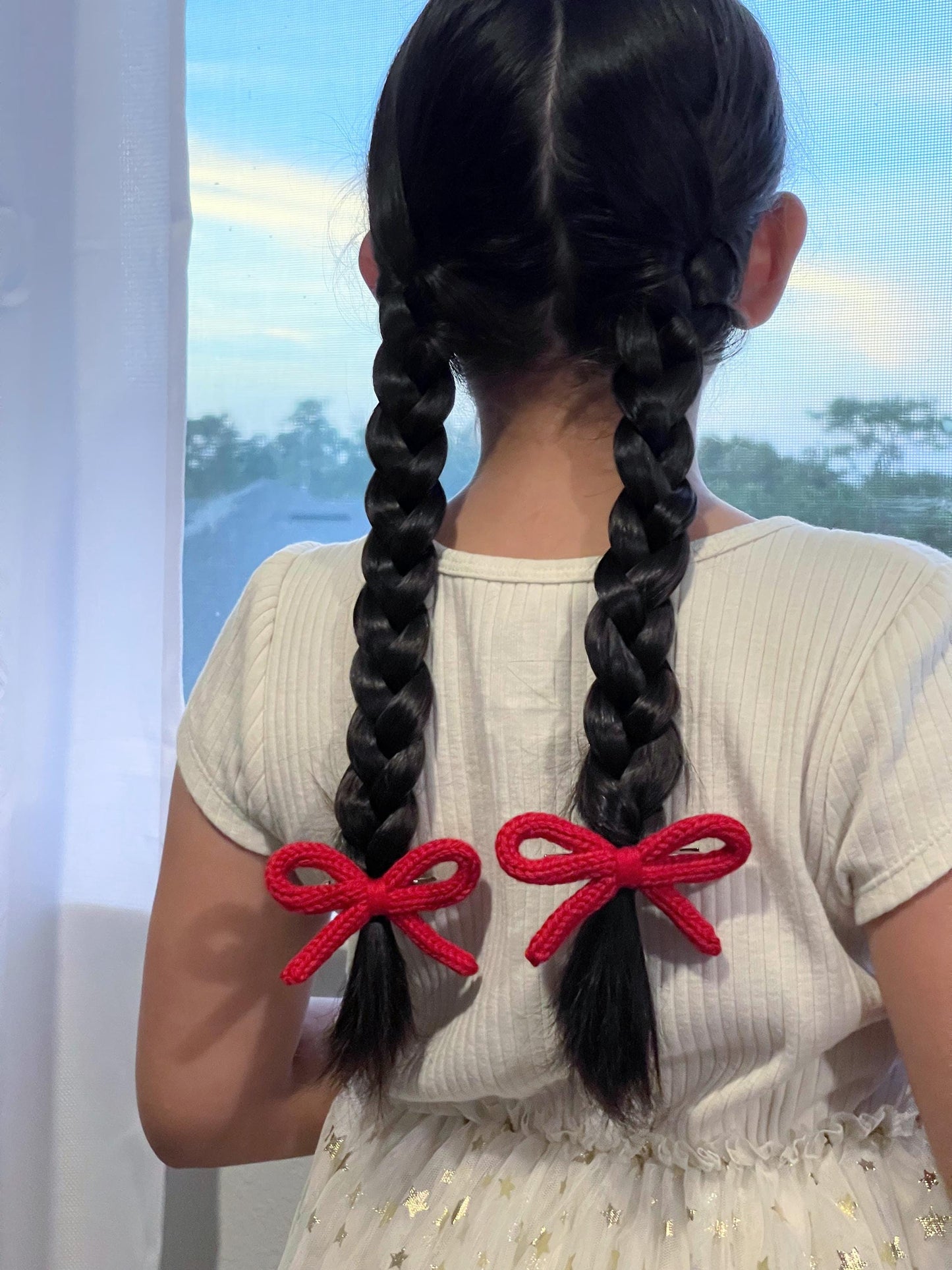 Crochet Bow Hair Clip Set: Knitted Cotton Pigtail Bows