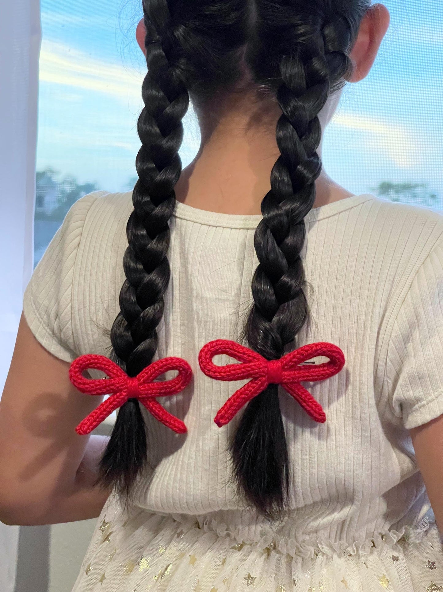 Crochet Bow Hair Clip Set: Knitted Cotton Pigtail Bows