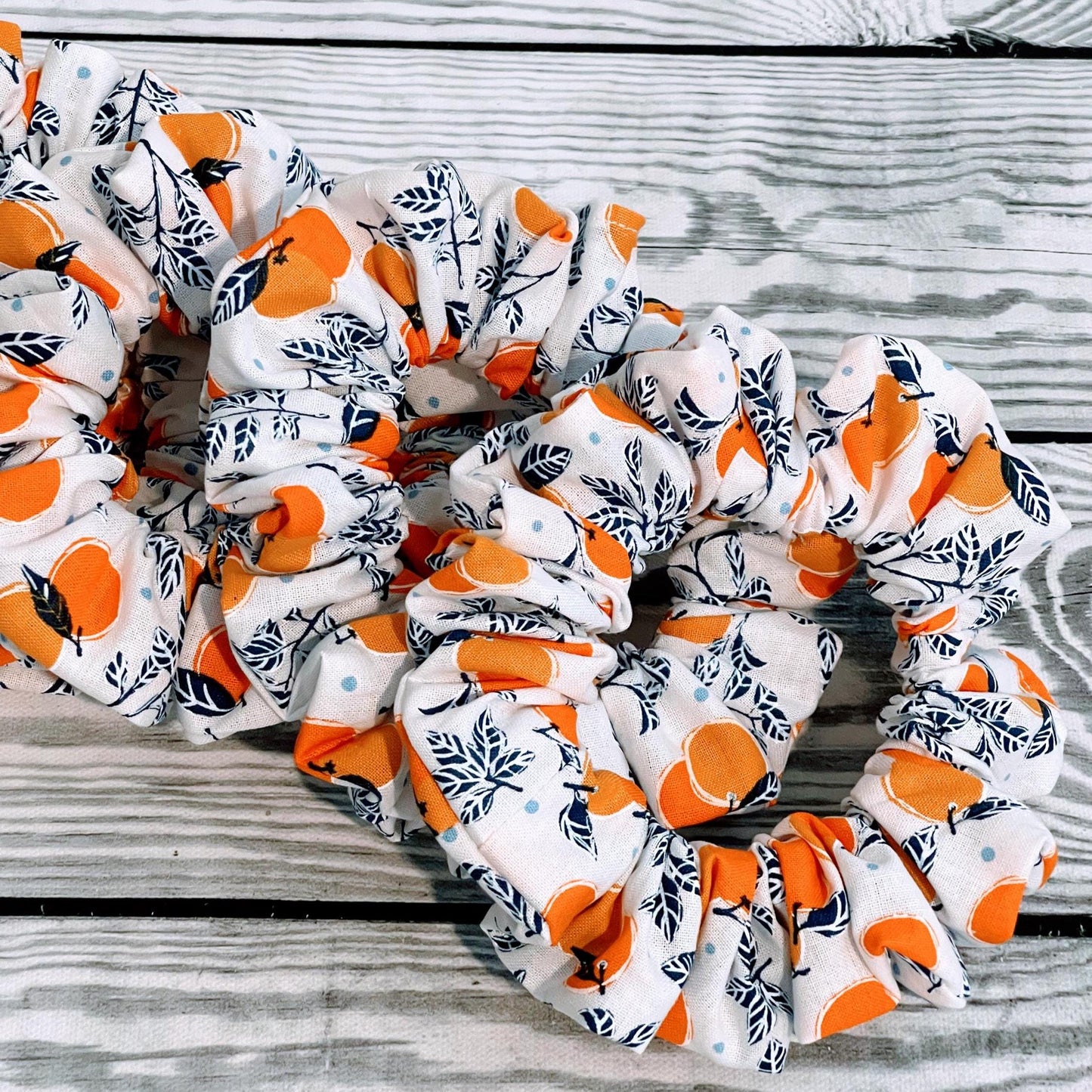 Handmade Citrus Print Scrunchie: Orange Fruit Hair Tie