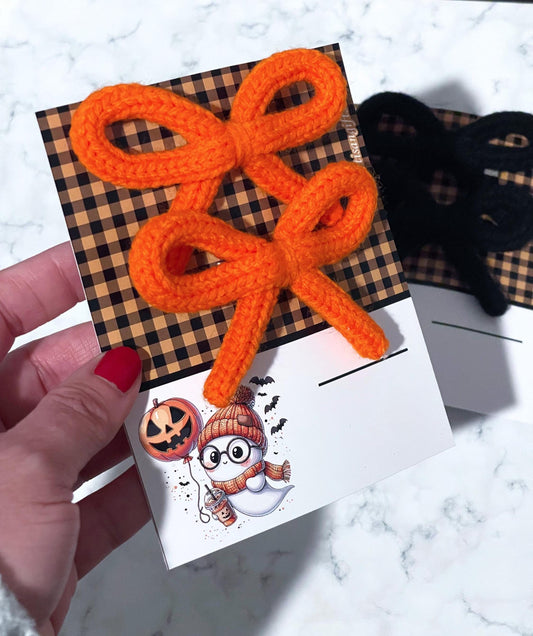 Crochet Halloween Bow Hair Clips: Handmade Fall Hair Accessories