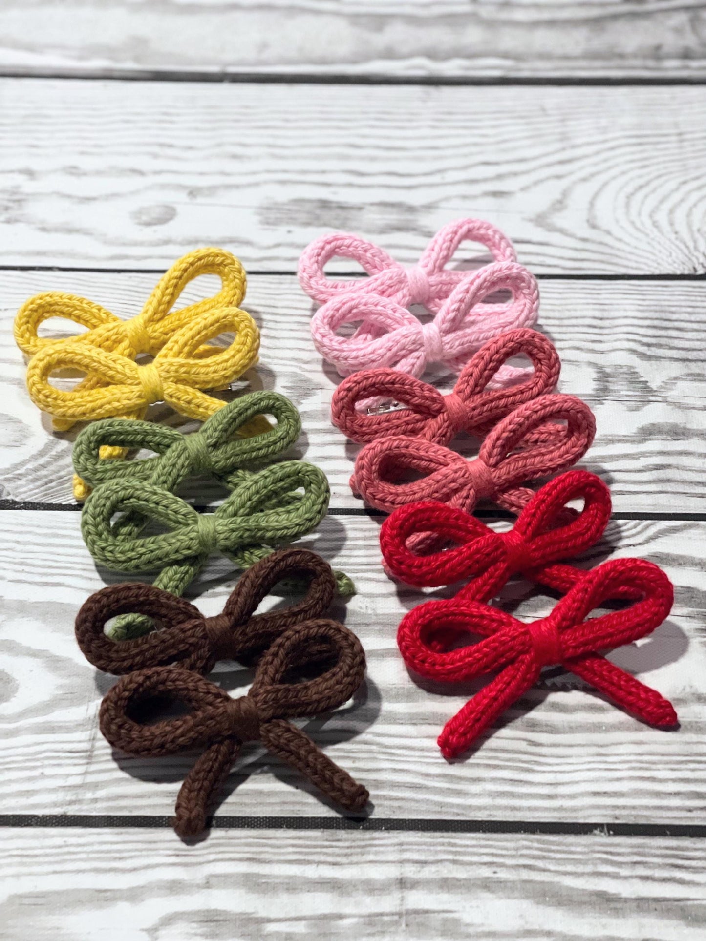 Crochet Bow Hair Clips: Knitted Cotton Pigtail Bows, Set of 2