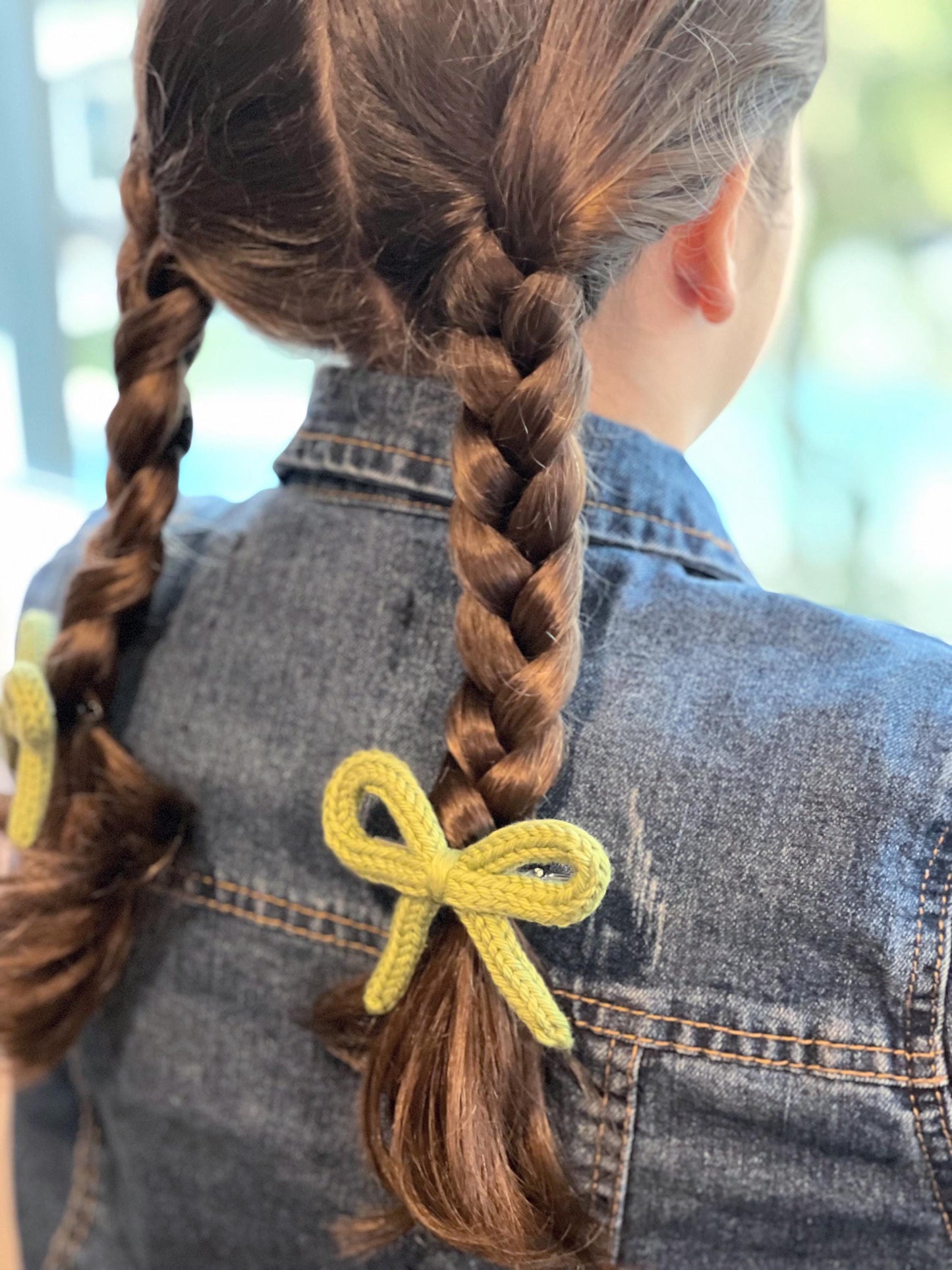 Crochet Bow Hair Clips: Knitted Cotton Pigtail Bows, Set of 2
