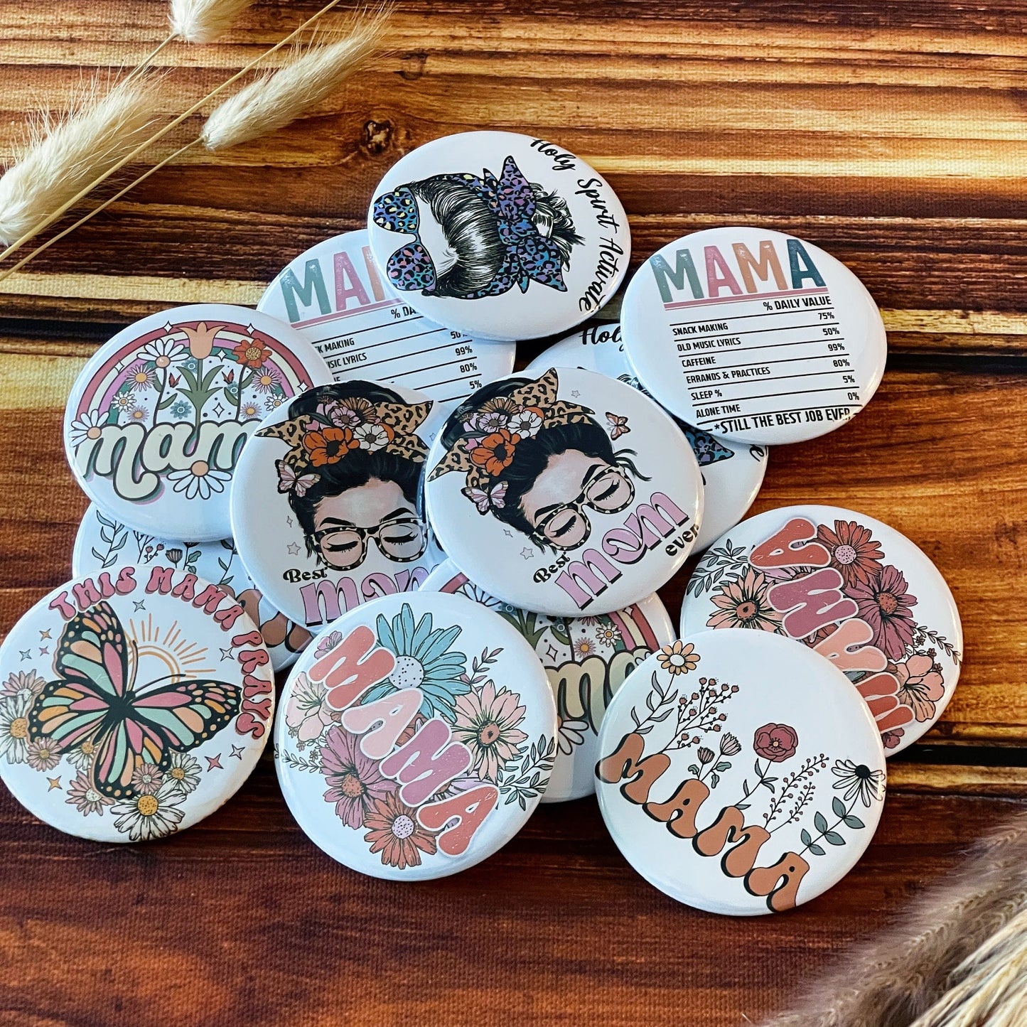 Mom messy bun pin Button Badge, messy bun round Button, Best mom ever, gift for mom, christian pinback buttons, Ready to ship!