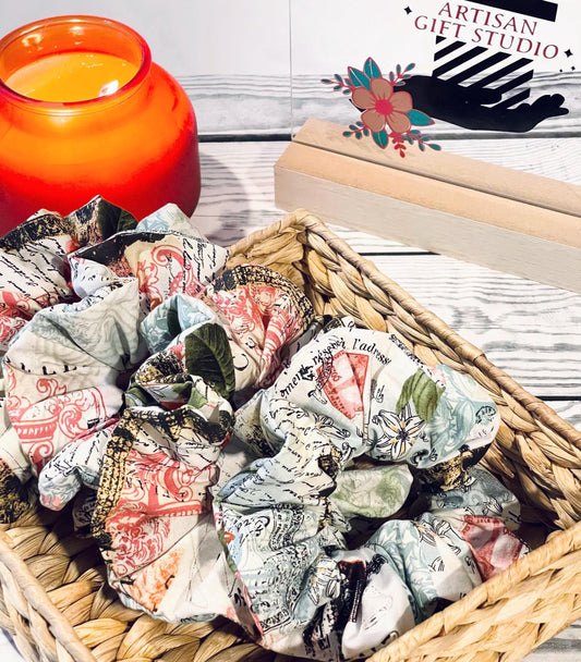Handmade Parisian Scrunchie: Vintage Floral Hair Accessory