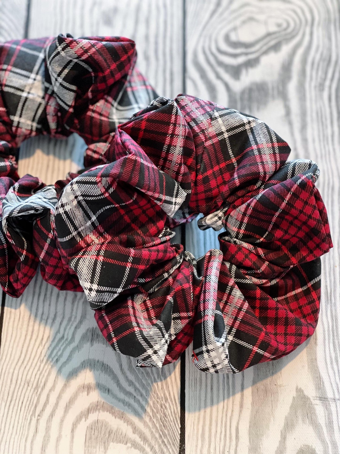 Christmas Plaid Scrunchie: Handmade Holiday Hair Accessory, Jumbo size