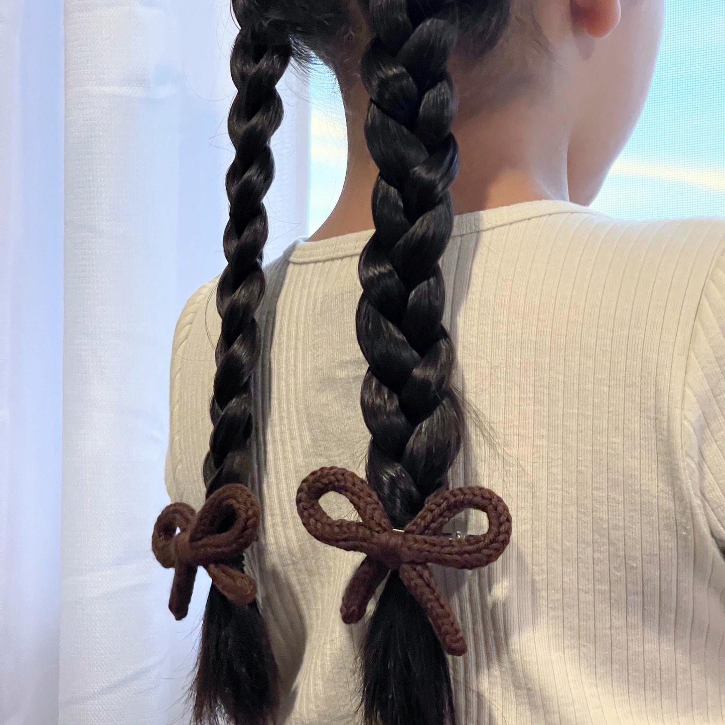 Crochet Bow Hair Clip Set: Knitted Cotton Pigtail Bows