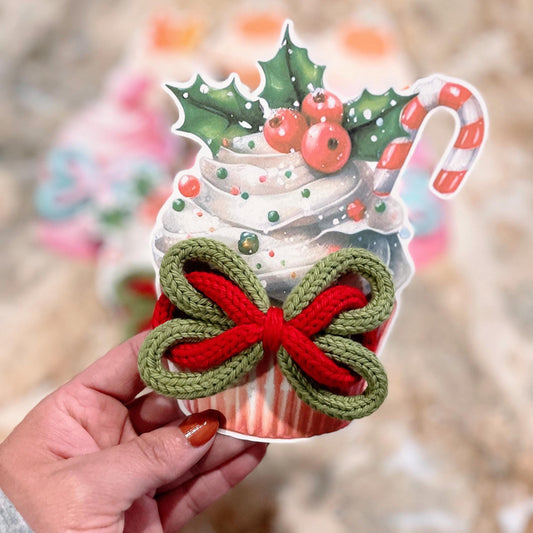 Christmas Crochet Bow Hair Clip: Knitted Cotton Pigtail Accessory