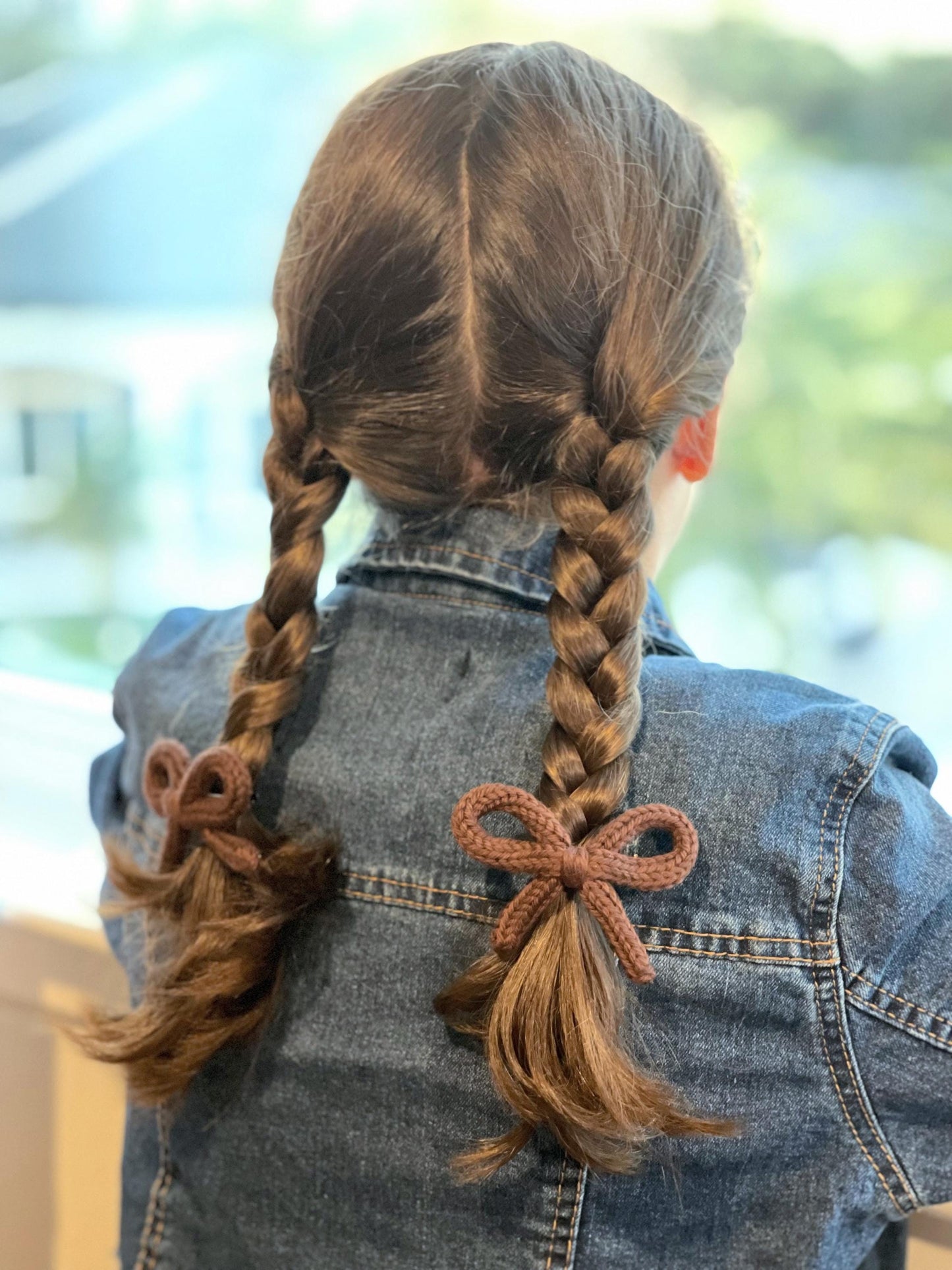 Crochet Bow Hair Clips: Knitted Cotton Pigtail Bows, Set of 2